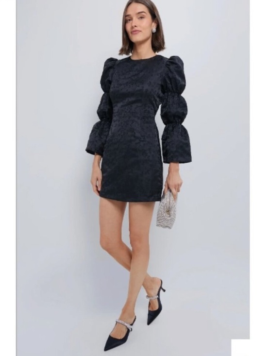 Hyacinth House Dresses & Skirts - Hyacinth House  Black Jacquard Puff Sleeve Darcy Mini Dress Size Medium